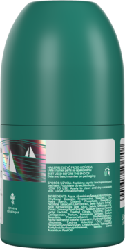 Tył zielonego roll-onu antyperspirantu so!flow dla mężczyzn, limonka i rozmaryn. Widoczne składniki i naklejka.