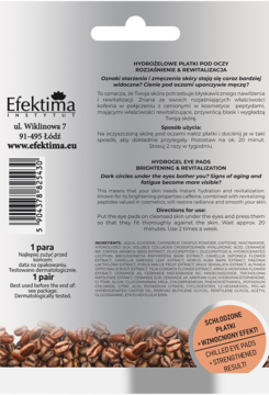 Tył opakowania Efektima Hydrożelowe Płatki pod oczy z kawą, rewitalizujące, widoczne informacje o produkcie.