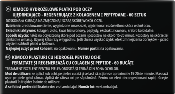 Tekstowy opis produktu Kimoco Beauty hydrożelowe płatki pod oczy ujędrniająco-rozświetlające z kolagenem i złotem, 60 sztuk.