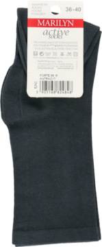 Ciemnoszare skarpetki Marilyn Active Socks rozmiar 36-40 z widoczną metką i kodem kreskowym.