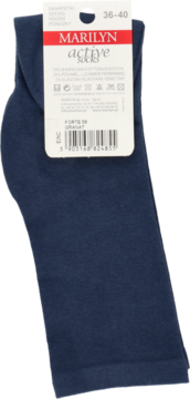 Granatowe skarpety Marilyn Active Socks z bawełny, rozmiar 36-40, widok z przodu z etykietą.