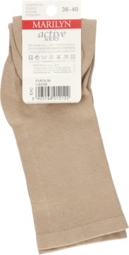 Beżowe skarpety Marilyn Active Socks w rozmiarze 36-40, z widoczną biało-czerwoną etykietą produktu.