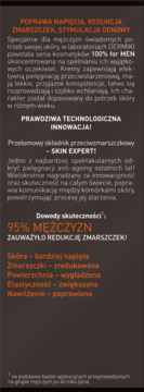 Tył opakowania kremu przeciw zmarszczkom 40+ 100% FOR MEN. Ciemne tło, tekst o Skin Expert i redukcji zmarszczek.