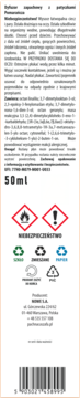 Tył etykiety dyfuzora zapachowego Pachnąca Szafa Pomarańcza 50ml, z piktogramami, tekstem i kodem.