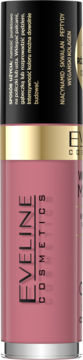 Eveline Cosmetics różowy róż w płynie z niacynamidem, w transparentnym flakonie ze złotą nakrętką, widok pionowy.