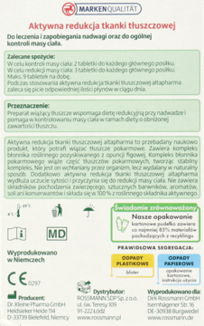 Tył opakowania suplementu altapharma Aktywna Redukcja Tkanki Tłuszczowej, biało-zielone, z opisem PL i symbolami.