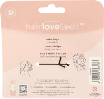 Tył różowego opakowania Invisibobble CLIPSTAR Clawdia, czarna, duża klamra do włosów, info Hairlovetech.