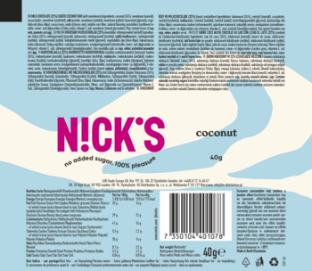 NICK'S ,baton kokosowy w czekoladzie mlecznej,tył