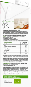 Tył opakowania enerBIO HAFER MANDEL DRINK. Biały karton z tabelą wartości odżywczych, składem i zielonym logo bio UE.