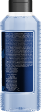 Tył butelki Adidas UEFA STAR Edition żelu pod prysznic dla mężczyzn, ciemnoniebieska etykieta z drobnym tekstem.
