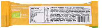 Tył żółtego opakowania enerBio batonu Odporność 45g. Widoczny skład (owsiany, marchew, żurawina), tabela i kod kreskowy.