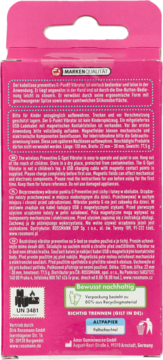 Różowe pudełko wibratora G-spot preventivo, widok z tyłu z opisem produktu i symbolami recyklingu.