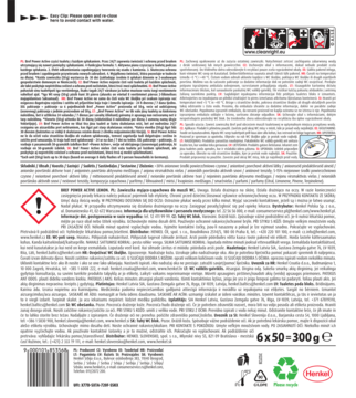 Tył opakowania cytrynowej zawieszki Bref Power Active do WC, 6x50g, z instrukcjami i symbolami ostrzegawczymi.