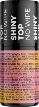 Czarne, błyszczące opakowanie Rocket Science Shiny Top No Wipe do paznokci, z białym napisem, widok od przodu.