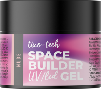 Stars from the stars SPACE BUILDER GEL NUDE, żel UV/LED w czarnym słoiczku, widok z przodu, etykieta.
