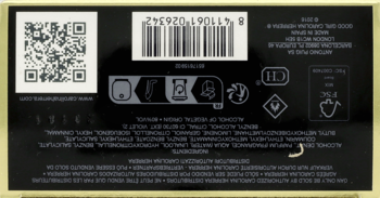 Tył czarnego opakowania damskiej wody perfumowanej Carolina Herrera Good Girl z kodem QR i kreskowym.