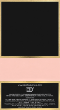 Tył czarno-różowego opakowania Carolina Herrera Good Girl Blush wody perfumowanej ze złotymi detalami i składem INCI.