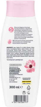 Tył butelki Facelle Sensitive Płyn do Higieny Intymnej 300 ml, z listą składników i widocznym pH 4,2.
