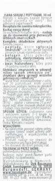 Pełna etykieta serum Isana z peptydami 30ml, szczegółowy opis składników i zastosowania przeciw zmarszczkom.