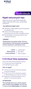 Front opakowania KillyS Kępki sztucznych rzęs Individual. Białe z fioletowym nagłówkiem i tekstem.