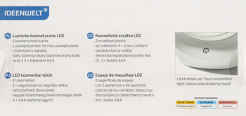 Białe lusterko kosmetyczne LED z regulowanym światłem, 5x powiększeniem, widoczne od przodu.