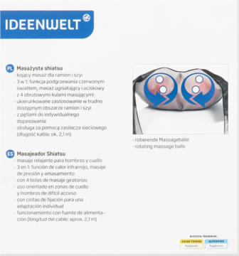 Masażer shiatsu IDEENWELT w kolorze szarym, z czerwonymi, obrotowymi kulami masującymi i funkcją grzania.