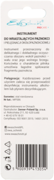 Tył beżowego opakowania instrumentu do wrastających paznokci Ewa Schmidt PROCARE z instrukcjami i kodem EAN.