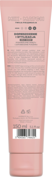 Różowa tubka kremu do loków Hairmate Holy Sheep 150ml, tył opakowania z opisem nawilżania i zapobiegania puszeniu.
