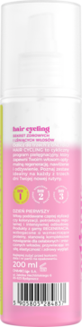 Tył różowo-zielonej butelki OnlyBio Hair Cycling regenerującej odżywki 200ml z kodem kreskowym.