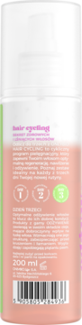 Tylna etykieta brzoskwiniowo-zielonej odżywki OnlyBio Hair Cycling, 200ml, z kodem kreskowym i cyklem Dzień 3.