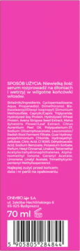 Tył różowej butelki serum OnlyBio Hair Cycling Regeneracja 70 ml z białą etykietą i opisem, składem.