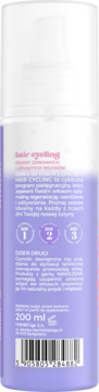 Tył fioletowej butelki odżywki OnlyBio Hair Cycling 200ml, instrukcje i kod kreskowy.