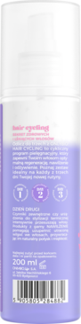 Tył fioletowo-białej butelki odżywki OnlyBio Hair Cycling Dzień 2, 200 ml, z polskim tekstem i kodem kreskowym.