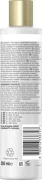 Tył szamponu Pantene Pro-V Miracles 250ml do regeneracji włosów. Biała butelka ze złotą nakrętką, składniki, kod.