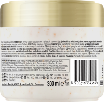 Tył maski regenerującej Pantene Pro-V Miracles Molecular Softness 300ml, z listą składników i kodem EAN.