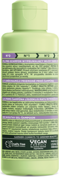 Tył jasnozielonej butelki Garnier Curls Method N°0 pre-szamponu nawilżającego, z tekstem i logo Cruelty Free.