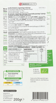 Tył opakowania wegańskich kotlecików Bio vege, 200g, białe z zielonymi grafikami i tabelą wartości.