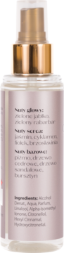 Tylna strona mgiełki Scent of Beauty No4 125ml. Widoczne nuty zapachowe i składniki na jasnofioletowej etykiecie.