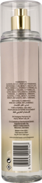 Tył Jennifer Lopez Enduring Glow, mgiełki do ciała, przezroczysta butelka ze złotym atomizerem, widoczna etykieta.