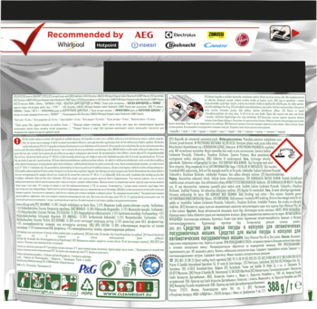 Tył opakowania kapsułek Fairy Platinum Plus do zmywarki, z tekstem, piktogramami i symbolami ostrzegawczymi.