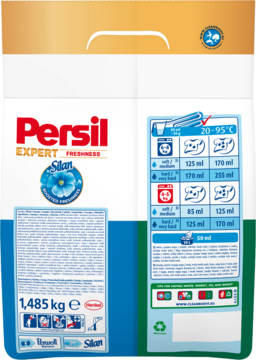 Tył opakowania Persil Expert Freshness by Silan, proszek do prania, 1,485 kg, z instrukcjami w języku polskim.