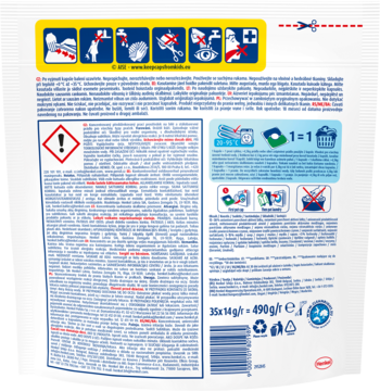 Tył opakowania kapsułek Persil Power Caps Deep Clean, z instrukcjami prania, symbolami oraz ostrzeżeniami.
