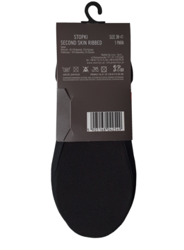 Czarne stopki Stopki Second Skin Ribbed, tył opakowania z rozmiarem 36-41, kodem kreskowym i napisami.