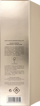 Tył jasnozłotego opakowania Issey Miyake L'eau D'Issey Pure Petale De Nectar Eau de Toilette ze składem i kodem kreskowym.