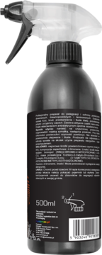 Tył czarnej butelki sprayu 500ml do pielęgnacji, z przezroczystą dyszą i etykietą z polskim tekstem.