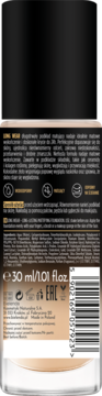 Tył matującego podkładu Bielenda Long Wear 30ml; beżowa butelka z czarną nakrętką, widoczne etykieta i składniki.