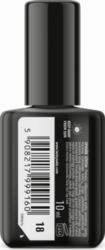 Czarny lakier do paznokci Lacky Nails Solar Gel 10 ml, widok z tyłu opakowania z kodem kreskowym i numerem 18.
