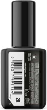 Tył czarnego lakieru do paznokci Lacky Nails Solar Gel nr 20, z białym kodem kreskowym i etykietą.