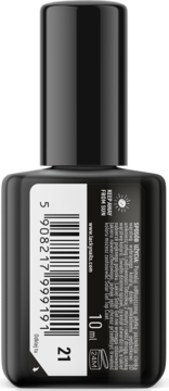 Tył czarnej butelki lakieru Lacky Nails Solar Gel nr 21 coral. Widoczna etykieta z kodem kreskowym i 10ml.