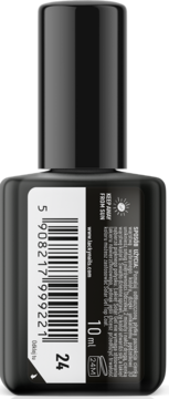 Tył czarnej butelki lakieru Lacky Nails Solar Gel nr 24 plum z białym kodem kreskowym i oznaczeniem 10ml.